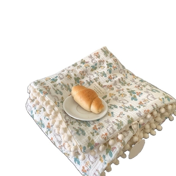 Vienpusė medvilninė žakardo pledas su kamuoliukais, A klasės medvilnės žakardo siūlas / B klasės medvilnės pūkeliai, 800–1000 g, rudens–žiemos, Ins stilius