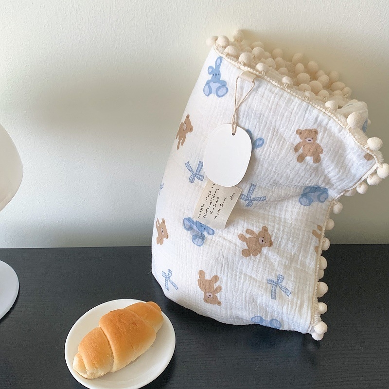 Vienpusė medvilninė žakardo pledas su kamuoliukais, A klasės medvilnės žakardo siūlas / B klasės medvilnės pūkeliai, 800–1000 g, rudens–žiemos, Ins stilius