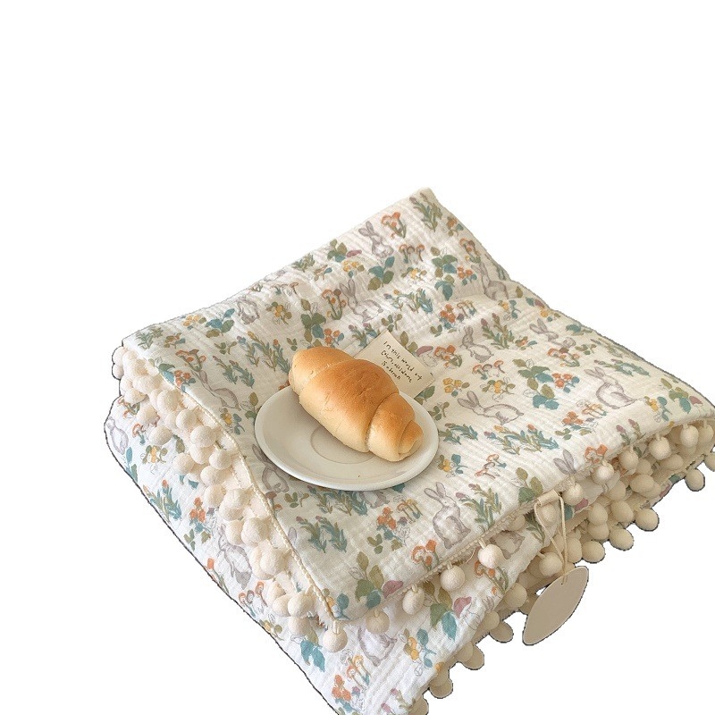 Vienpusė medvilninė žakardo pledas su kamuoliukais, A klasės medvilnės žakardo siūlas / B klasės medvilnės pūkeliai, 800–1000 g, rudens–žiemos, Ins stilius