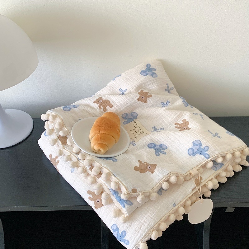 Vienpusė medvilninė žakardo pledas su kamuoliukais, A klasės medvilnės žakardo siūlas / B klasės medvilnės pūkeliai, 800–1000 g, rudens–žiemos, Ins stilius