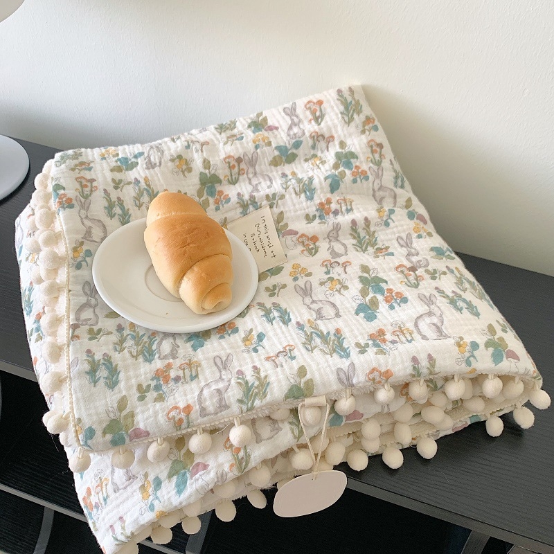 Vienpusė medvilninė žakardo pledas su kamuoliukais, A klasės medvilnės žakardo siūlas / B klasės medvilnės pūkeliai, 800–1000 g, rudens–žiemos, Ins stilius