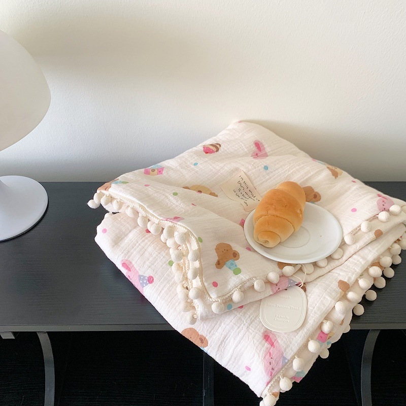 Vienpusė medvilninė žakardo pledas su kamuoliukais, A klasės medvilnės žakardo siūlas / B klasės medvilnės pūkeliai, 800–1000 g, rudens–žiemos, Ins stilius