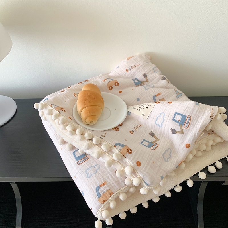 Vienpusė medvilninė žakardo pledas su kamuoliukais, A klasės medvilnės žakardo siūlas / B klasės medvilnės pūkeliai, 800–1000 g, rudens–žiemos, Ins stilius