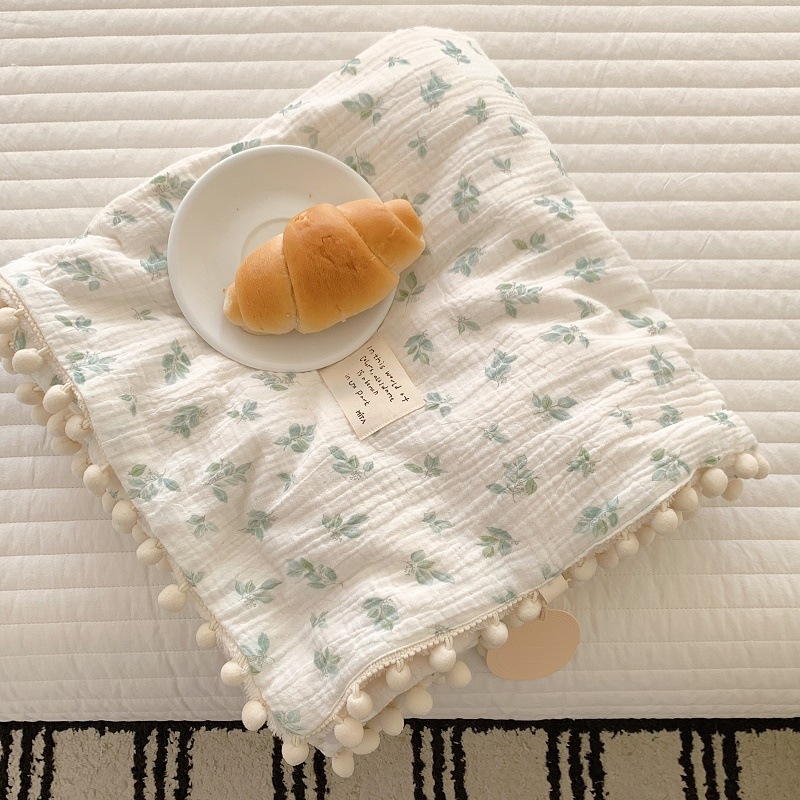 Vienpusė medvilninė žakardo pledas su kamuoliukais, A klasės medvilnės žakardo siūlas / B klasės medvilnės pūkeliai, 800–1000 g, rudens–žiemos, Ins stilius