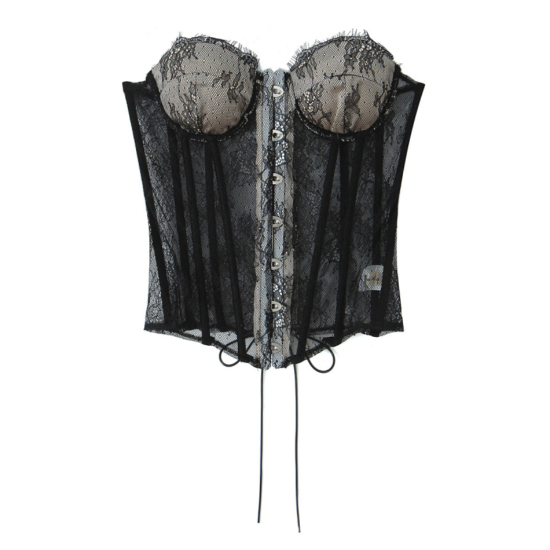 Bustier top, Slim Fit, ultra kratka duljina, poliester mreža, bez naramenica