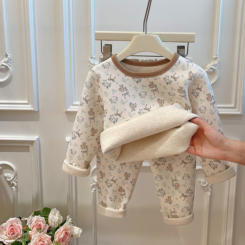 Unisex dječji termalni set (gornji i donji dio) s okruglim ovratnikom, mekani poliester 95%, za sve sezone