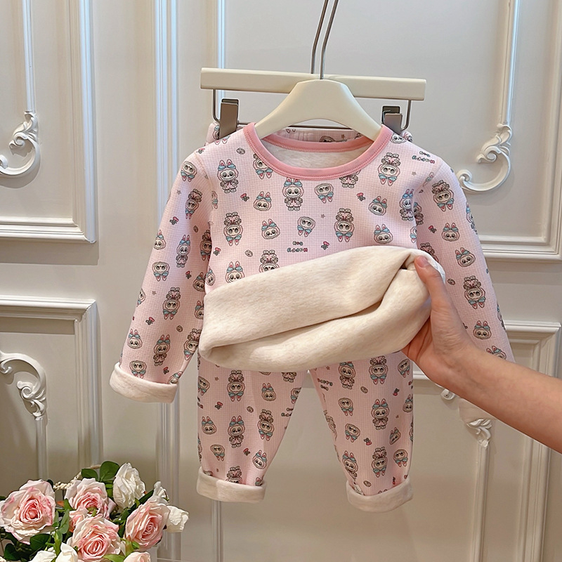 Unisex dječji termalni set (gornji i donji dio) s okruglim ovratnikom, mekani poliester 95%, za sve sezone