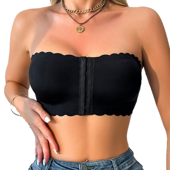 Нейлонов корсет топ без презрамки с тънки формовани чашки, дишащ, горна опора, безшевен гръб