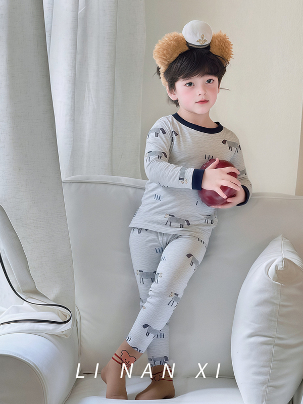 Gyerekek termális pizsama készlet – Cartoon mintás, 95% pamut, nedvszívó, 3–8 éveseknek