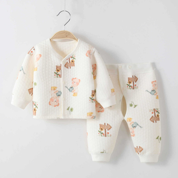 Pamut baba két részes meleg ruhaszett, őszi-téli: bélelt kardigán felső és nadrág nyitott ágyékkal