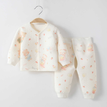 Pamut baba két részes meleg ruhaszett, őszi-téli: bélelt kardigán felső és nadrág nyitott ágyékkal