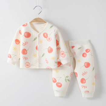 Pamut baba két részes meleg ruhaszett, őszi-téli: bélelt kardigán felső és nadrág nyitott ágyékkal