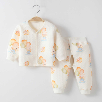 Pamut baba két részes meleg ruhaszett, őszi-téli: bélelt kardigán felső és nadrág nyitott ágyékkal