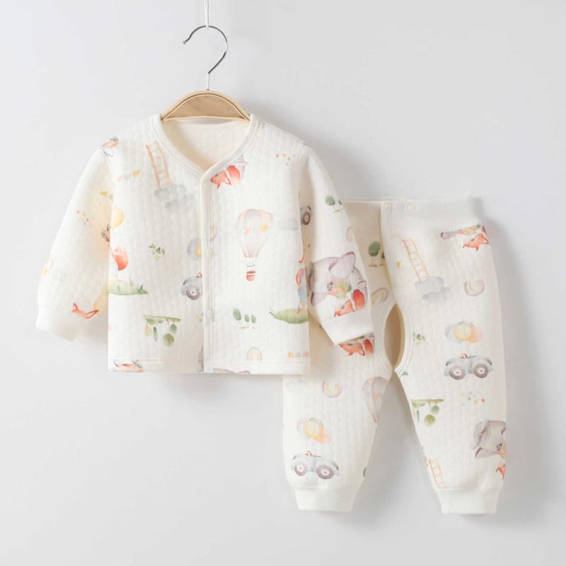 Pamut baba két részes meleg ruhaszett, őszi-téli: bélelt kardigán felső és nadrág nyitott ágyékkal