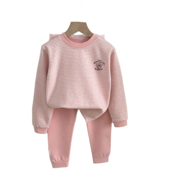 Gyerekek meleg alsónemű szett — uniszex két darabos, csíkos mintázat, meleg anyag, 8+ év (140 cm+)