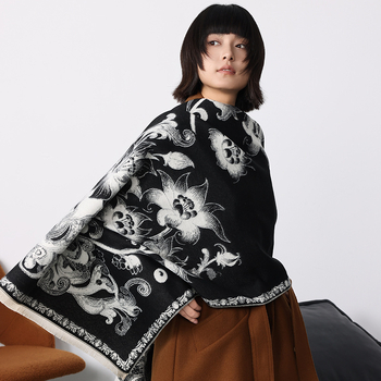 Ženski zimski šal-kabát od umjetnog kašmira, cvjetni uzorak, elegantan stil, topao, warp pletenje