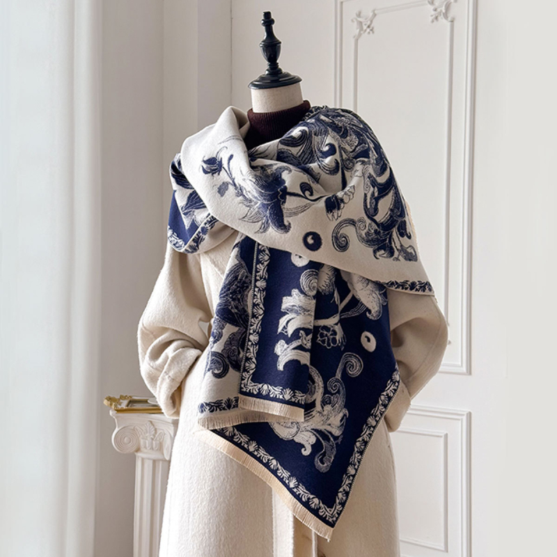 Ženski zimski šal-kabát od umjetnog kašmira, cvjetni uzorak, elegantan stil, topao, warp pletenje