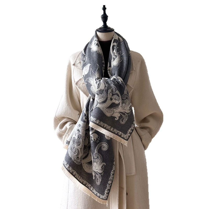 Ženski zimski šal-kabát od umjetnog kašmira, cvjetni uzorak, elegantan stil, topao, warp pletenje