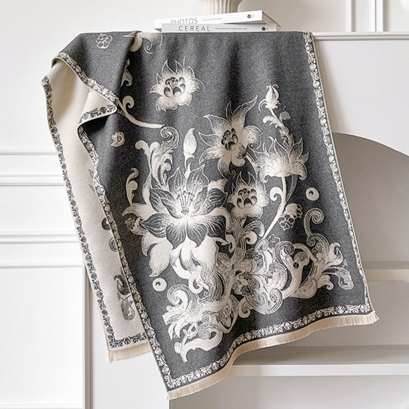 Ženski zimski šal-kabát od umjetnog kašmira, cvjetni uzorak, elegantan stil, topao, warp pletenje