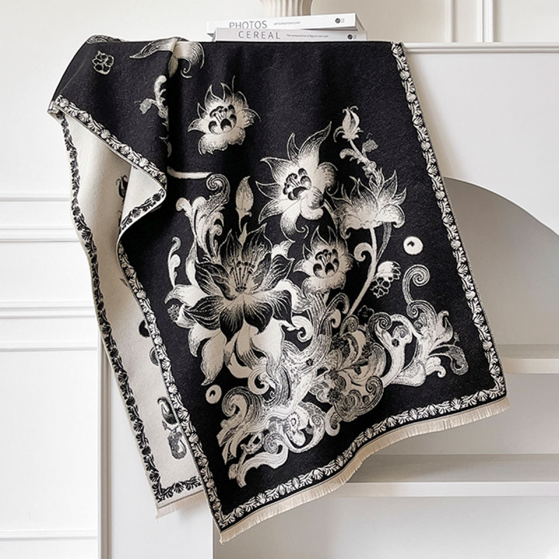 Ženski zimski šal-kabát od umjetnog kašmira, cvjetni uzorak, elegantan stil, topao, warp pletenje