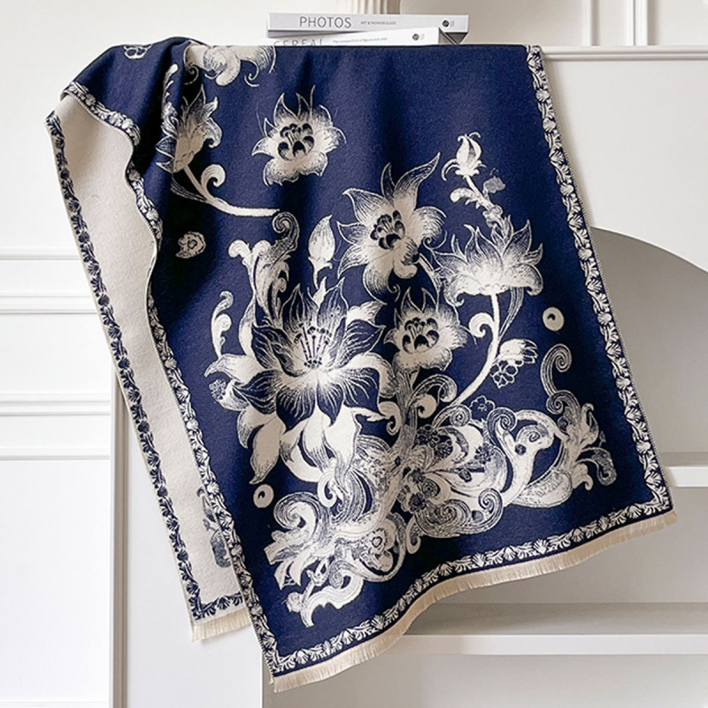 Ženski zimski šal-kabát od umjetnog kašmira, cvjetni uzorak, elegantan stil, topao, warp pletenje