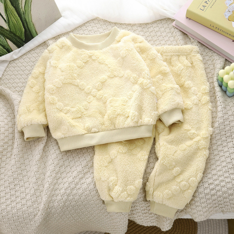 Gyerek pizsama készlet – téli, vastag flanel, uniszex, karikatúra minta, 3–8 évesek, 100% poliészter, melegen tart