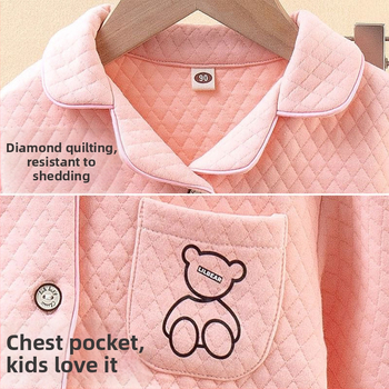 Vaikų pižamos ruden–žiemos sezonui, trijų sluoksnių šiltinimo užpildas, unisex, vaikams 3–8 m., namų drabužiai, kasdieninis stilius