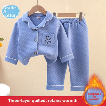 Vaikų pižamos ruden–žiemos sezonui, trijų sluoksnių šiltinimo užpildas, unisex, vaikams 3–8 m., namų drabužiai, kasdieninis stilius