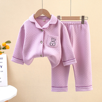 Gyerekeknek őszi-téli háromrétegű bélelt pizsama, uniszex, 3–8 éveseknek, otthoni visel, casual stílus