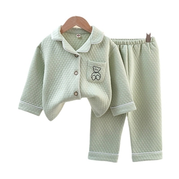 Gyerekeknek őszi-téli háromrétegű bélelt pizsama, uniszex, 3–8 éveseknek, otthoni visel, casual stílus