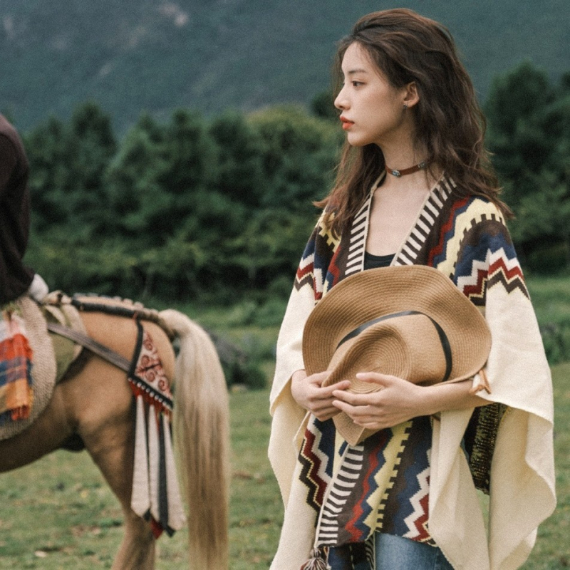 Boemski etnički šal s ukrasom za žene (akril; jednostavno tkanje; geometrijski uzorak; Jacquard)