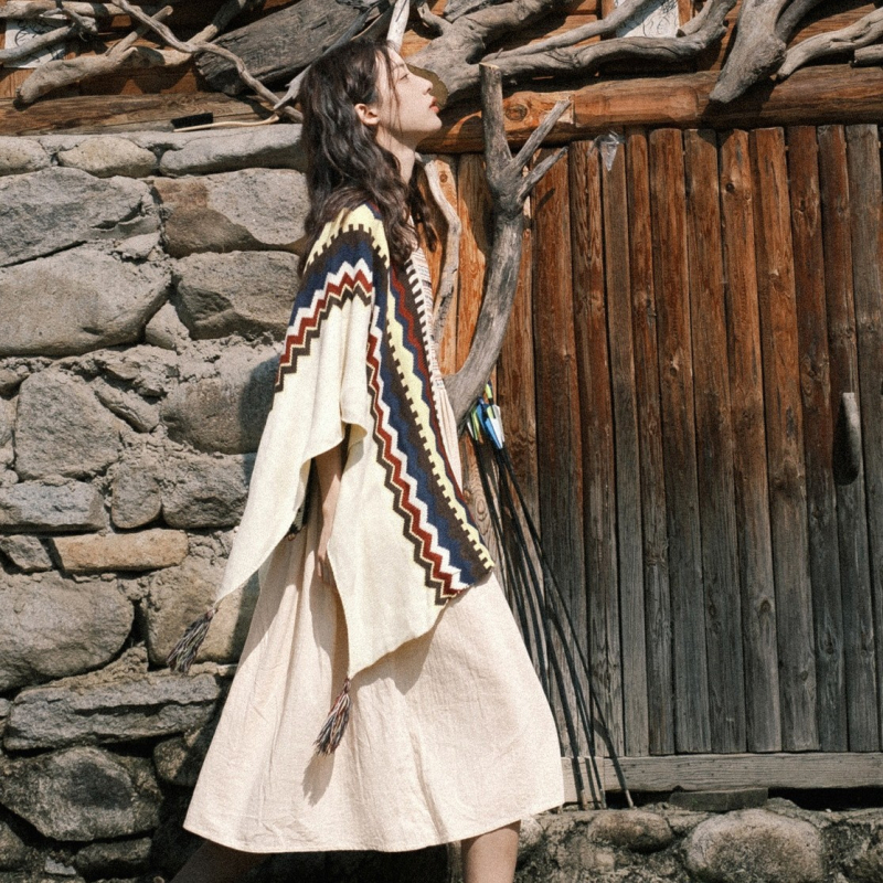 Boemski etnički šal s ukrasom za žene (akril; jednostavno tkanje; geometrijski uzorak; Jacquard)