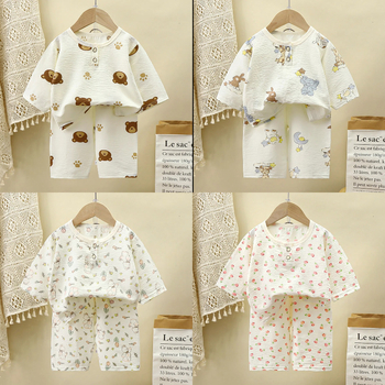 Gyerekek nyári otthoni ruházat szett – uniszex, rövid ujjú felső és középmagas nadrág, vékony Cloud Cotton anyag, nedvességelvezetés, 99% poliészter