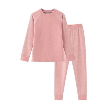 Dječji dvodijelni set pidžama, unisex, poliester velur tkanina, prugast uzorak, okrugli ovratnik, topao