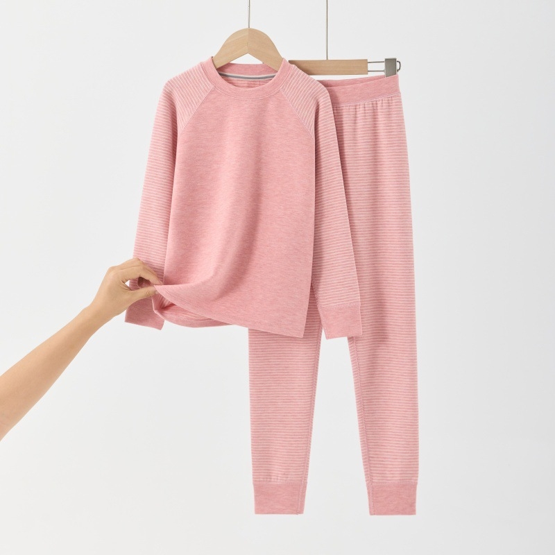 Dječji dvodijelni set pidžama, unisex, poliester velur tkanina, prugast uzorak, okrugli ovratnik, topao