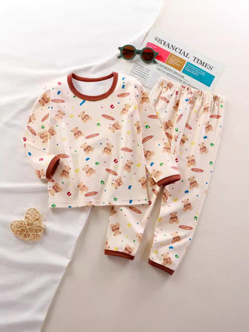 Gyerekeknek készült fleece melegítő készlet: uniszex, 95% poliészter, fleece anyag, minta karikatúra/betű, 3–8 éveseknek, téli otthoni ruházat