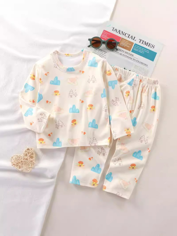 Gyerekeknek készült fleece melegítő készlet: uniszex, 95% poliészter, fleece anyag, minta karikatúra/betű, 3–8 éveseknek, téli otthoni ruházat