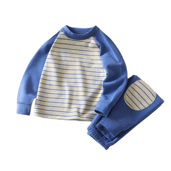 Gyerekeknek szóló fleece otthoni viselet - uniszex, vastag, 95% poliészter, csíkos, koreai stílus (3–8 évesek, ősz-tél)