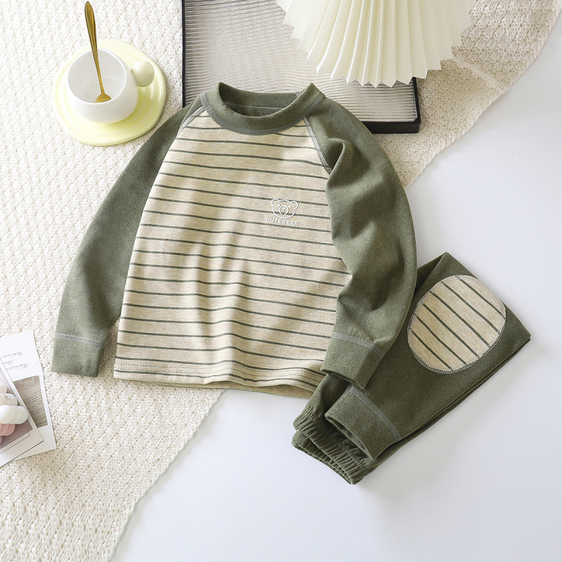 Gyerekeknek szóló fleece otthoni viselet - uniszex, vastag, 95% poliészter, csíkos, koreai stílus (3–8 évesek, ősz-tél)