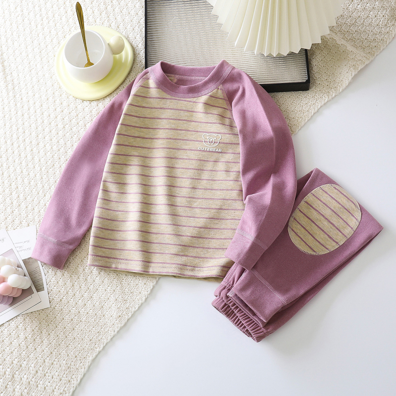 Gyerekeknek szóló fleece otthoni viselet - uniszex, vastag, 95% poliészter, csíkos, koreai stílus (3–8 évesek, ősz-tél)