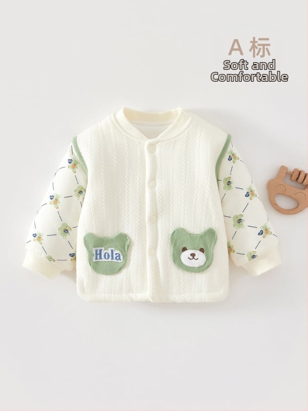 Kūdikio medvilninis šiltas viršus su įdėklu, unisex, V kaklo iškirptė, 95% medvilnė, švelni apdaila