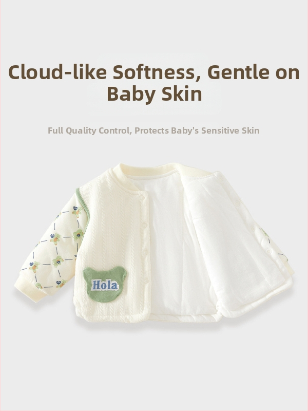 Bērnu kokvilnas silts tops ar pildījumu, unisex, V kakls, 95% kokvilna, mīksta auduma apstrāde