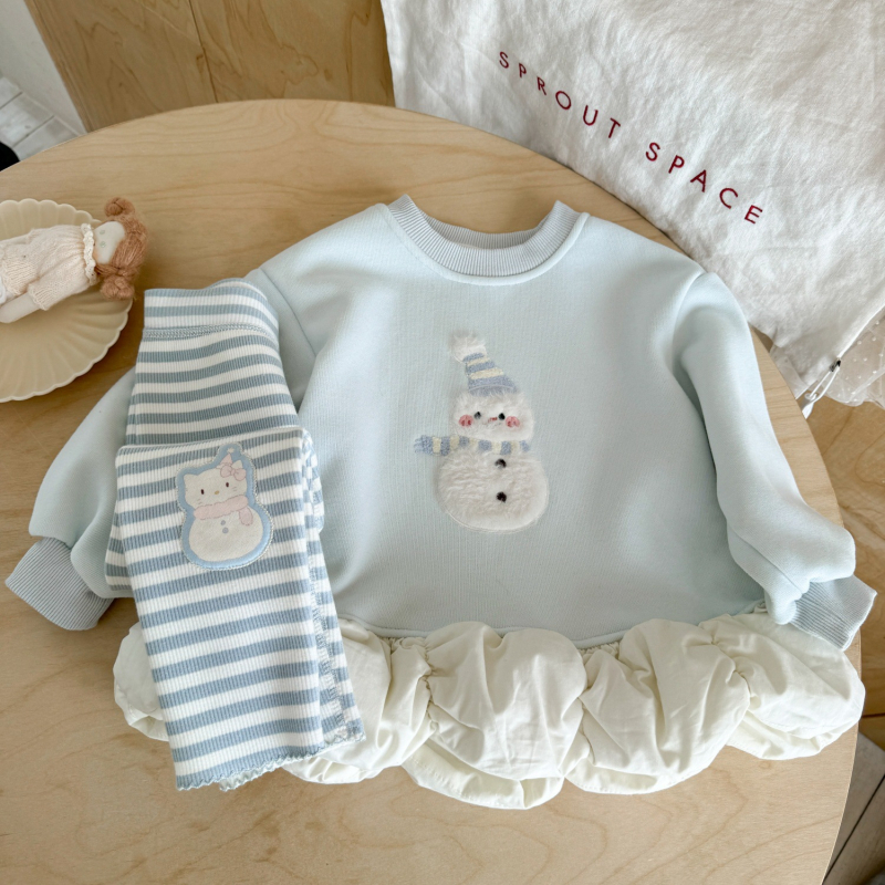 Dvodijelni dječji fleece set s motivom snježnog čovjeka, 90% pamuk, za uzrast 3–8 godina