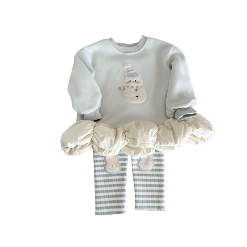 Dvodijelni dječji fleece set s motivom snježnog čovjeka, 90% pamuk, za uzrast 3–8 godina