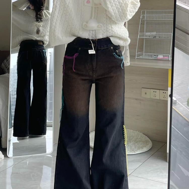 Džinsinės plačios kelnės su aukštu juosmeniu, ilgos, Poliesteris 90–95% / Spandeks <30%