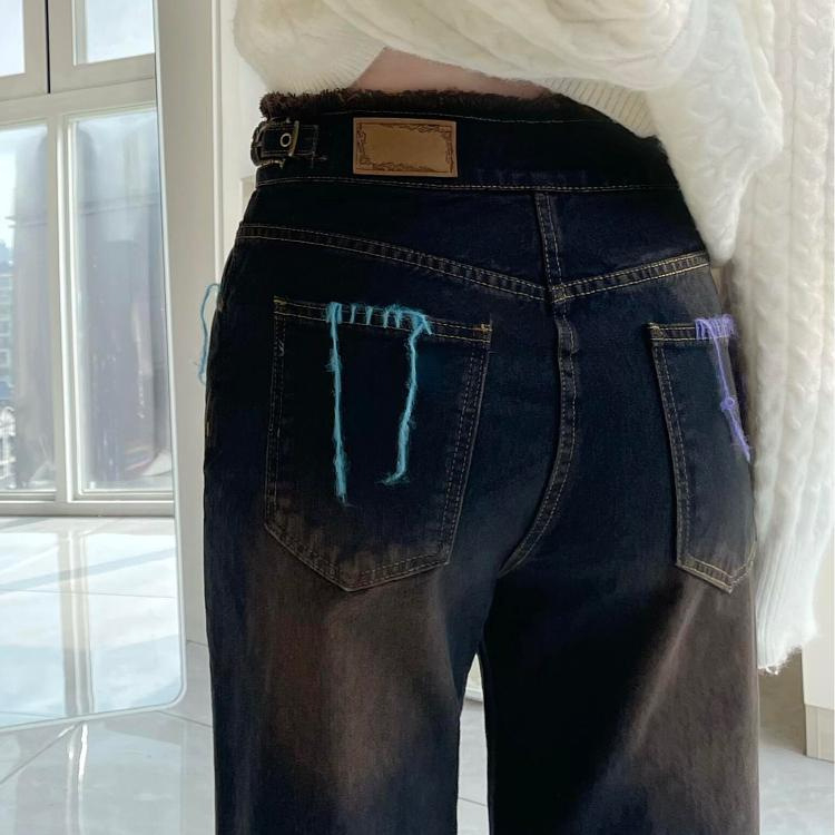 Džinsinės plačios kelnės su aukštu juosmeniu, ilgos, Poliesteris 90–95% / Spandeks <30%