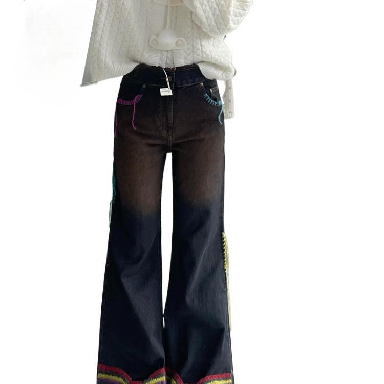 Džinsinės plačios kelnės su aukštu juosmeniu, ilgos, Poliesteris 90–95% / Spandeks <30%