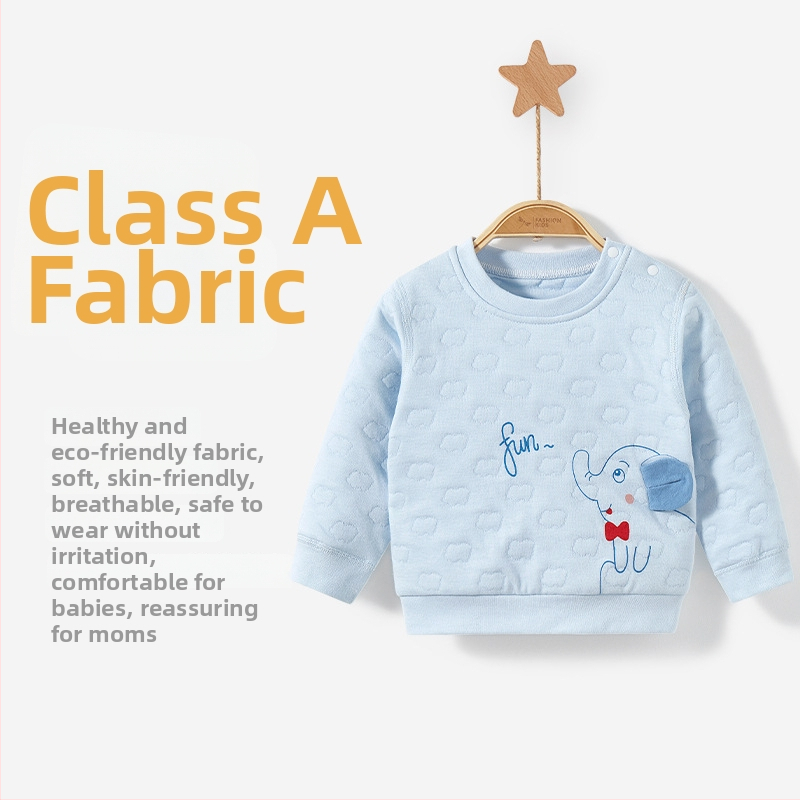 Детско памучно топло горнище за зима, кръгло деколте, без качулка, термо бельо за възраст 1–3 години, мека обработка на тъканта