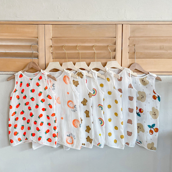 Karikatūrų vasaros medvilninė miego liemenė vaikams 1–3 metų, drėgmės šalinimas