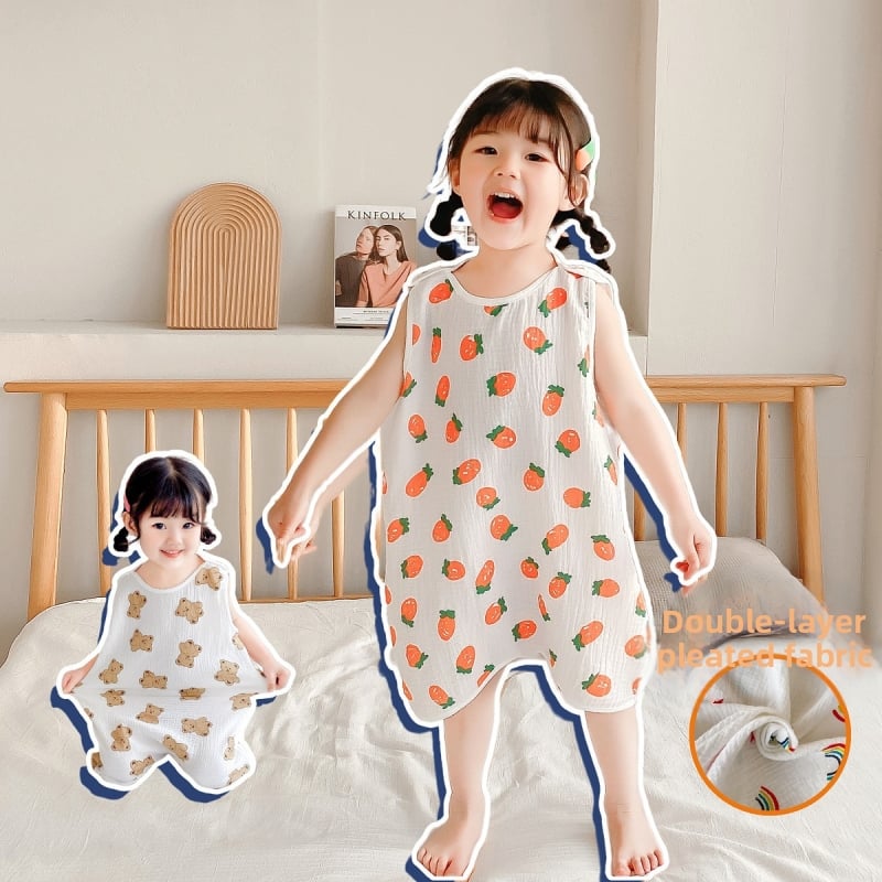 Karikatūrų vasaros medvilninė miego liemenė vaikams 1–3 metų, drėgmės šalinimas